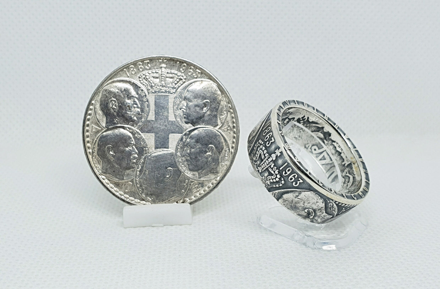 Bague pièce de monnaie 30 Drachmai de Grèce en argent (coin ring)