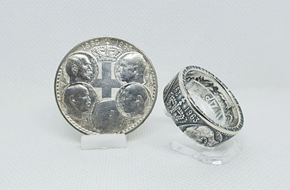 Bague pièce de monnaie 30 Drachmai de Grèce en argent (coin ring)