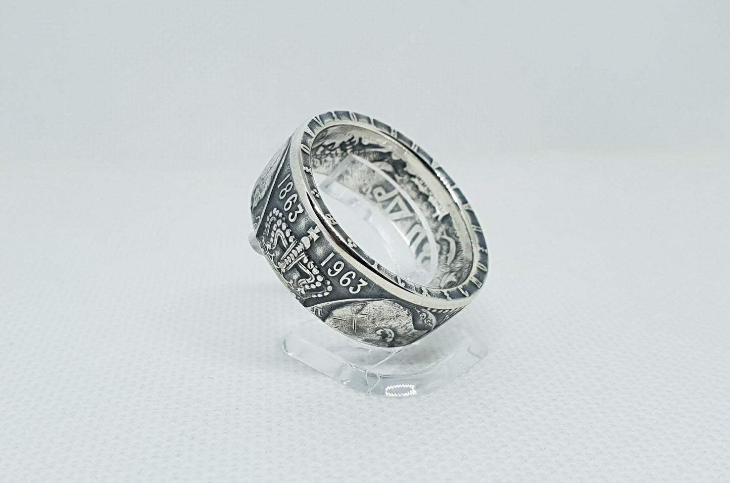 Bague pièce de monnaie 30 Drachmai de Grèce en argent (coin ring)