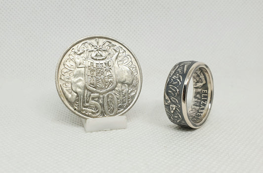 Bague pièce de monnaie 50 Cent d'Australie en argent (coin ring)