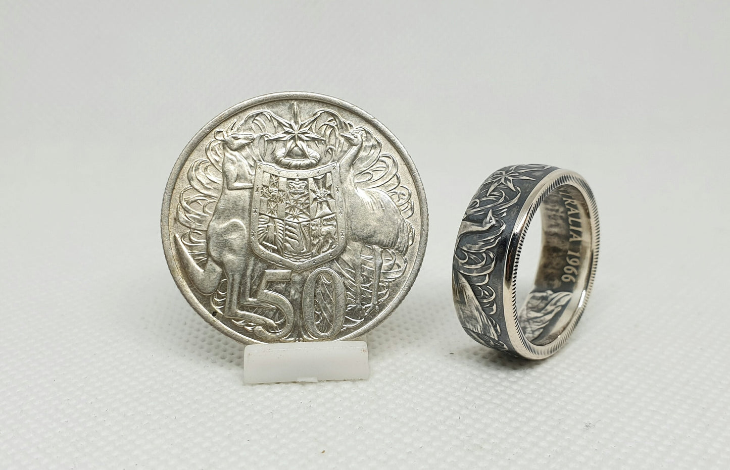 Bague pièce de monnaie 50 Cent d'Australie en argent (coin ring)