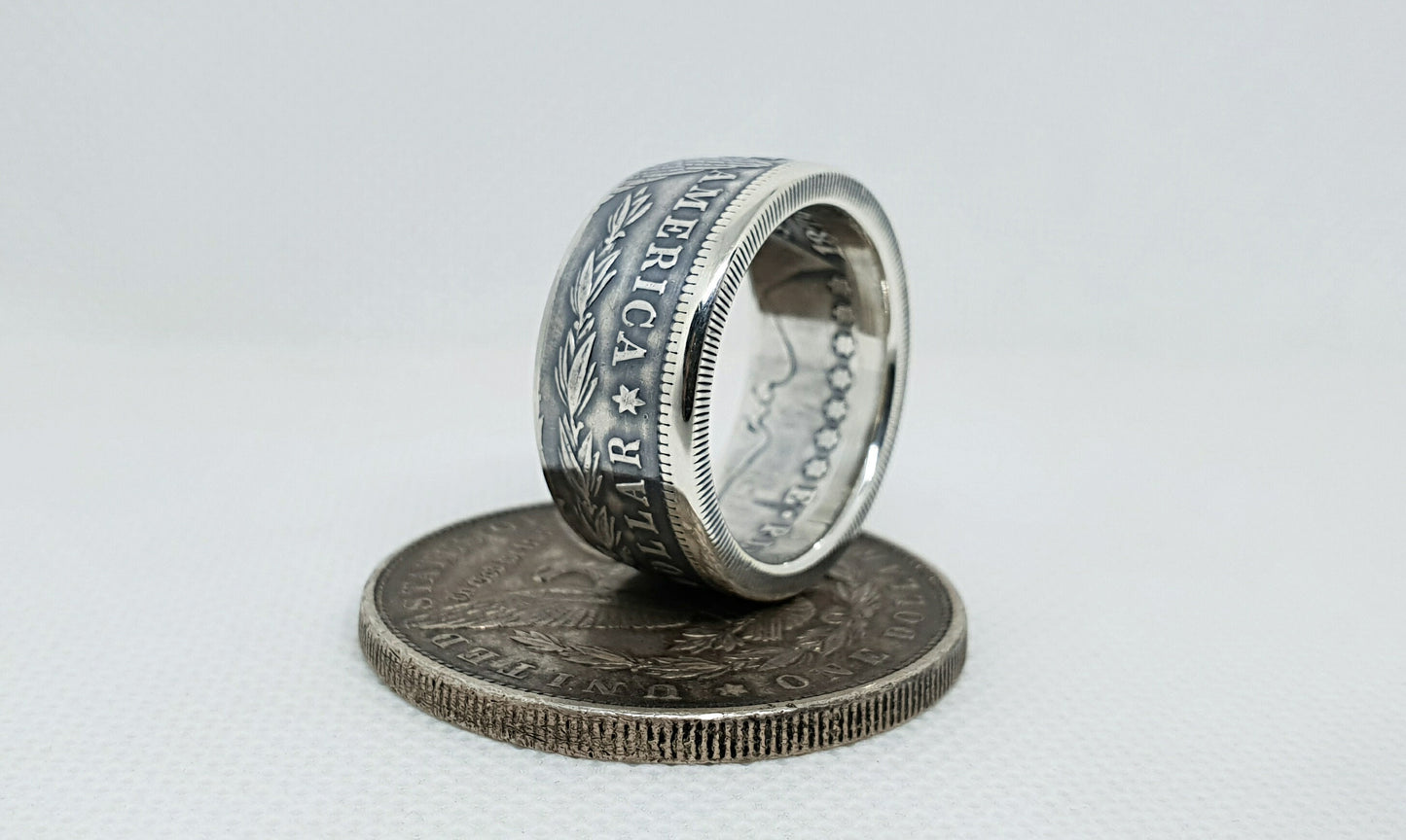 Bague pièce de monnaie 1 Dollar Morgan des Etats-Unis en argent (coin ring)