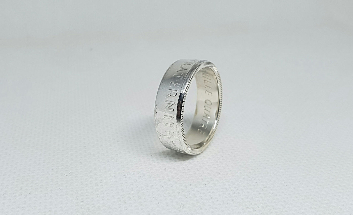 Bague pièce de monnaie 2 Francs Semeuse en argent style alliance avec gravure (coin ring)