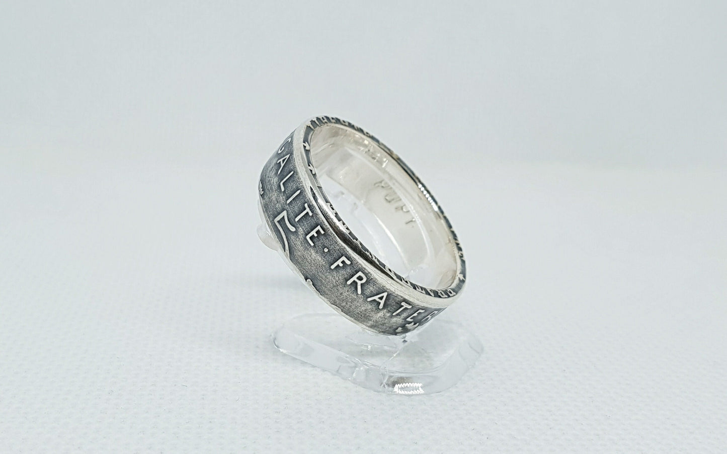 Bague pièce de monnaie 5 Francs Semeuse en argent style alliance avec gravure (coin ring)