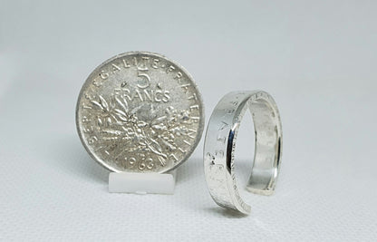 Bague pièce de monnaie 5 Francs Semeuse ouverte en argent (coin ring)