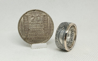 Bague pièce de monnaie 20 Francs Turin en argent (coin ring)