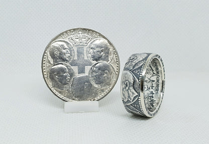 Bague pièce de monnaie 30 Drachmai de Grèce en argent (coin ring)