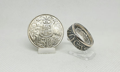 Bague pièce de monnaie 50 Cent d'Australie en argent (coin ring)