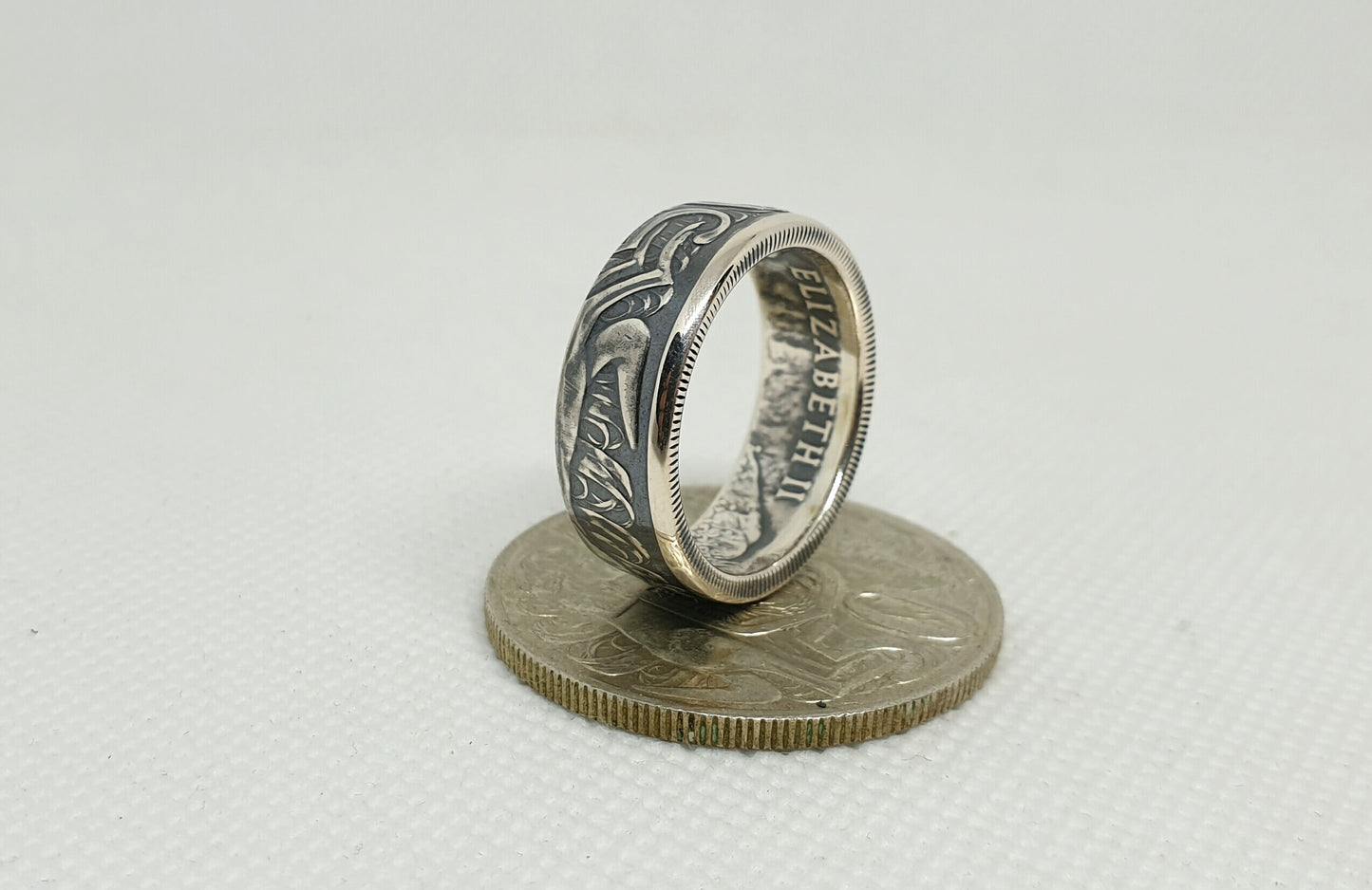 Bague pièce de monnaie 50 Cent d'Australie en argent (coin ring)