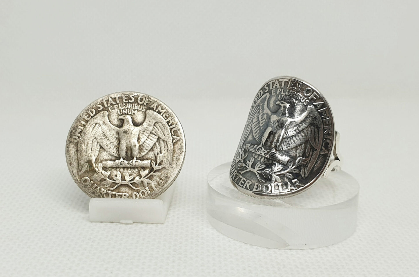 Bague pièce de monnaie 1/4 Dollar des Etats-Unis cintrée en argent