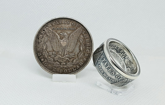 Bague pièce de monnaie 1 Dollar Morgan des Etats-Unis en argent (coin ring)