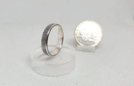 Bague pièce de monnaie 1 Franc Semeuse en argent style alliance (coin ring)