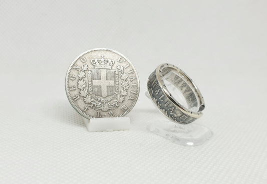 Bague pièce de monnaie 2 Lires d'Italie ouverte en argent (coin ring)