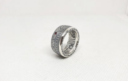 Bague pièce de monnaie 5 francs Cérès en argent serti d'un rubis (coin ring)