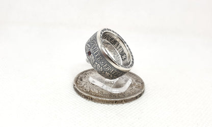 Bague pièce de monnaie 5 francs Cérès en argent serti d'un rubis (coin ring)