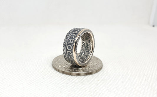 Bague pièce de monnaie 20 Francs du Maroc en argent (coin ring)