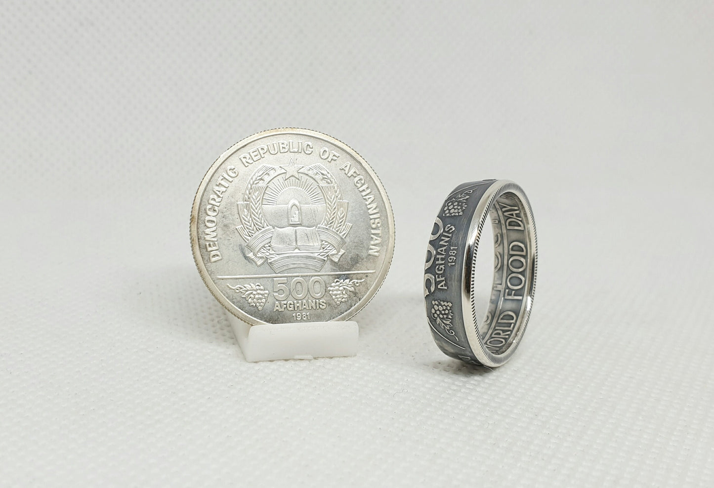 Bague pièce de monnaie 500 Francs Afghanis en argent (coin ring)