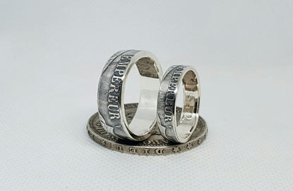 Ensemble bague pièce de monnaie 5 francs Napoléon III et 2 francs napoléon III en argent style alliance avec gravure (coin ring)