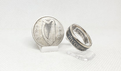 Bague pièce de monnaie 2 Shillings d'Irlande en argent (coin ring)