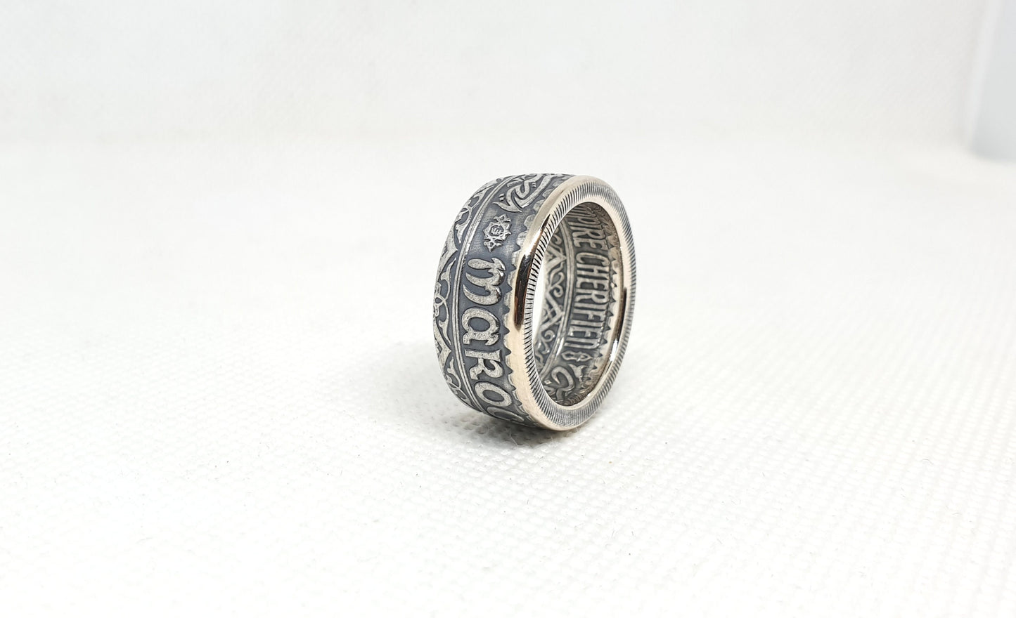 Bague pièce de monnaie 20 Francs du Maroc en argent (coin ring)