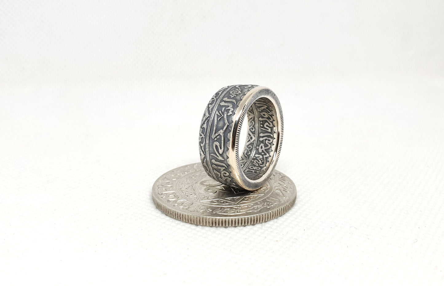 Bague pièce de monnaie 20 Francs du Maroc en argent (coin ring)