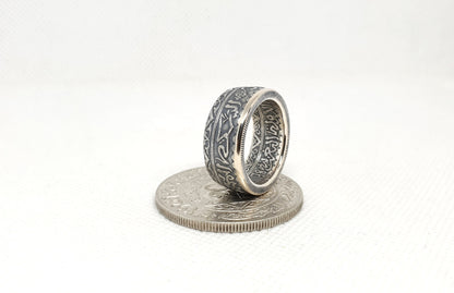 Bague pièce de monnaie 20 Francs du Maroc en argent (coin ring)