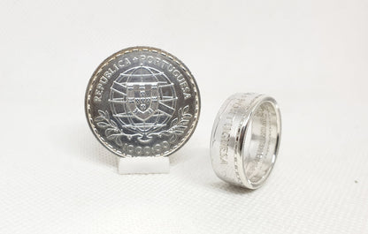 Bague pièce de monnaie 1000 Escudos "Louis de Camoes" du Portugal en argent (coin ring)