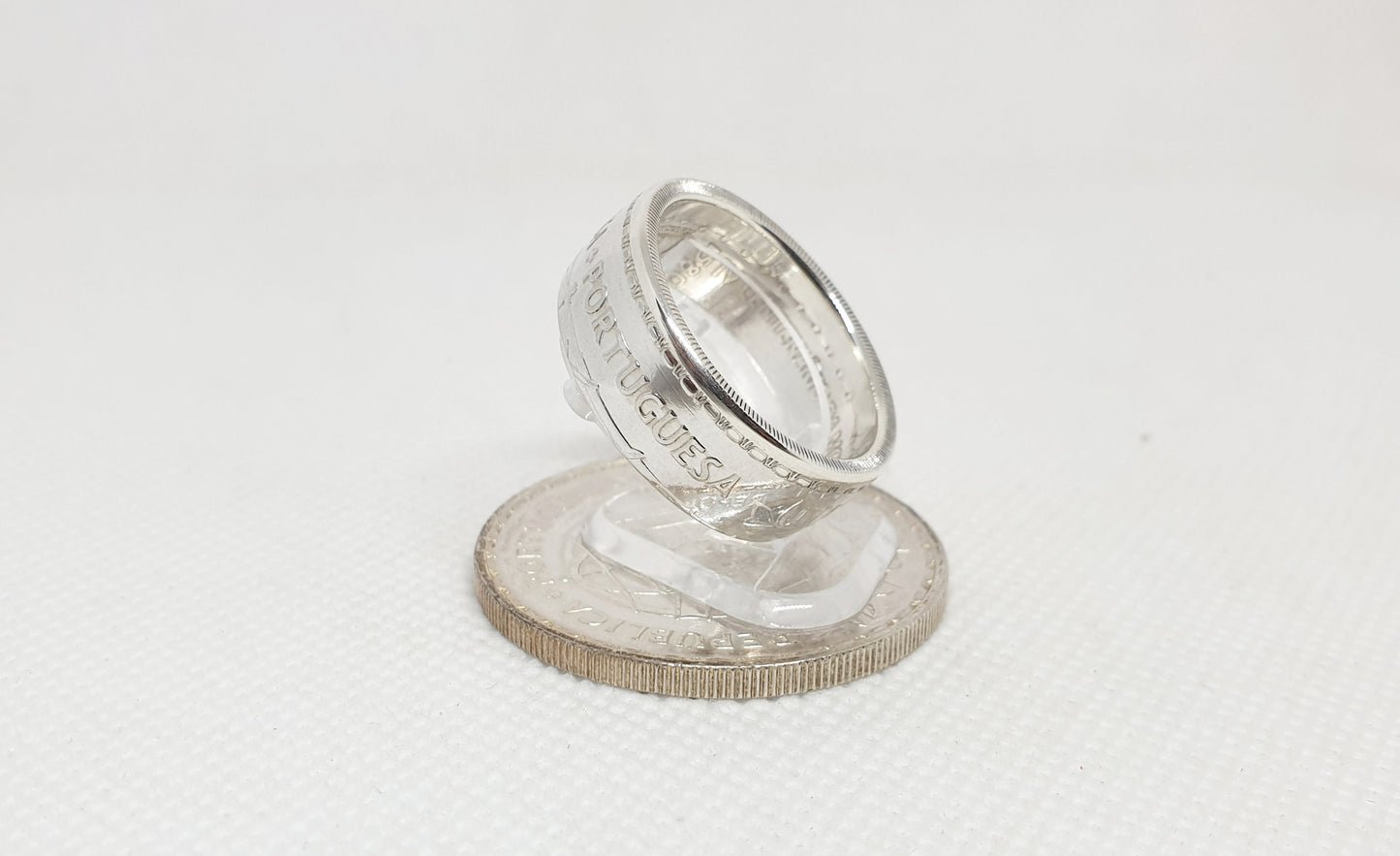 Bague pièce de monnaie 1000 Escudos "Louis de Camoes" du Portugal en argent (coin ring)