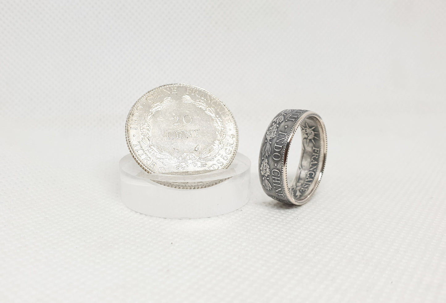 Bague pièce de monnaie 20 centimes d'Indo-Chine en argent (coin ring)