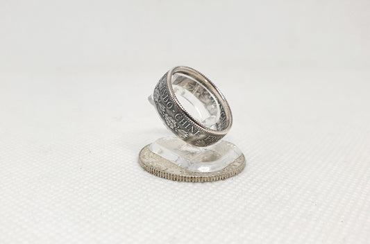 Bague pièce de monnaie 20 centimes d'Indo-Chine en argent (coin ring)