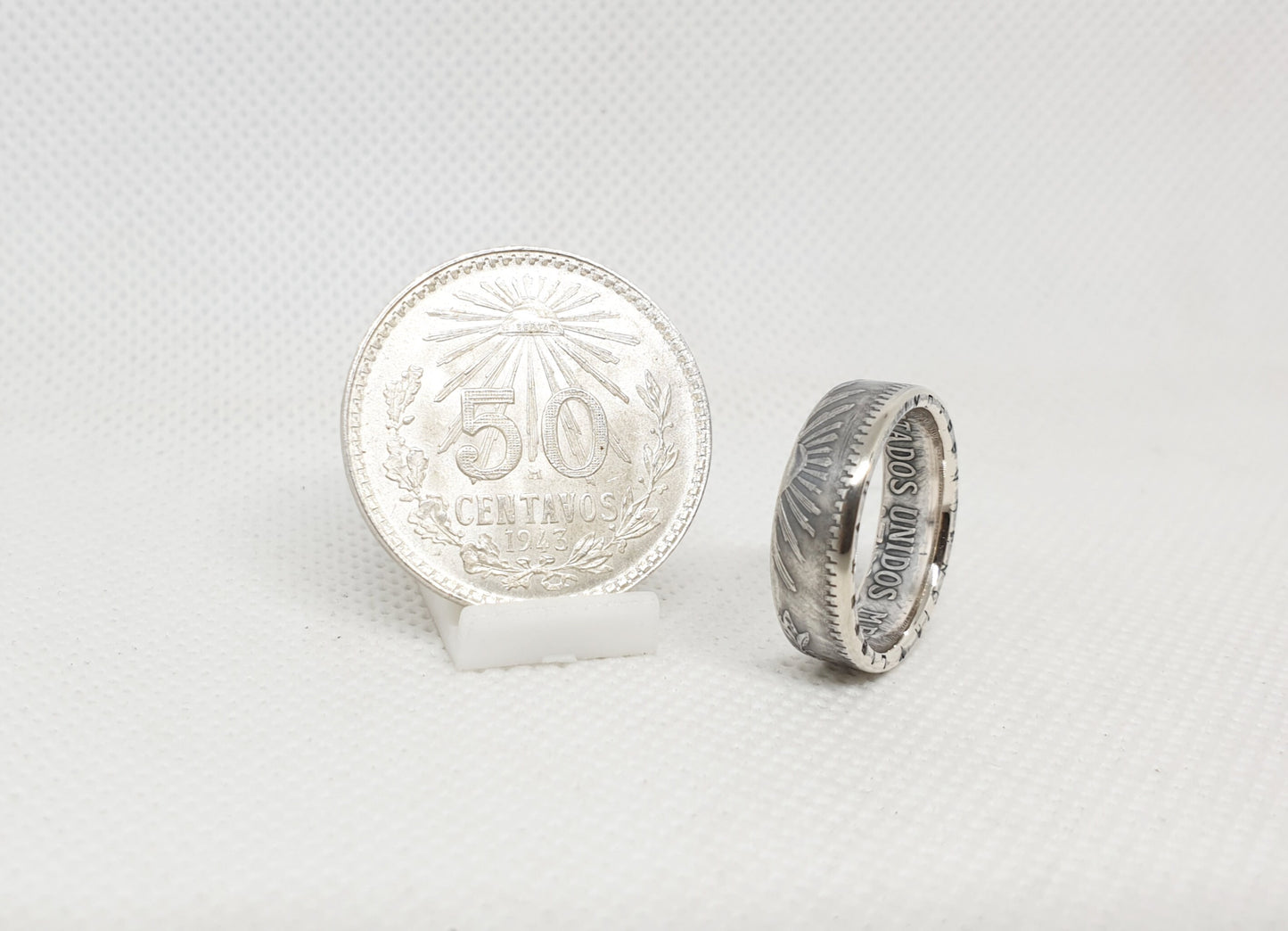 Bague pièce de monnaie 50 Centavos du Mexique en argent (coin ring)