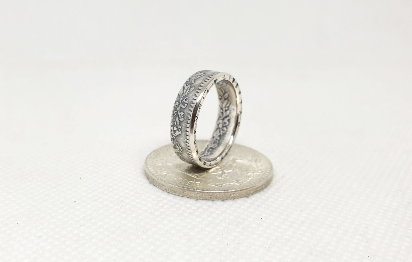 Bague pièce de monnaie 50 Centavos du Mexique en argent (coin ring)