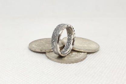 Bague pièce de monnaie 50 Centavos du Mexique en argent (coin ring)