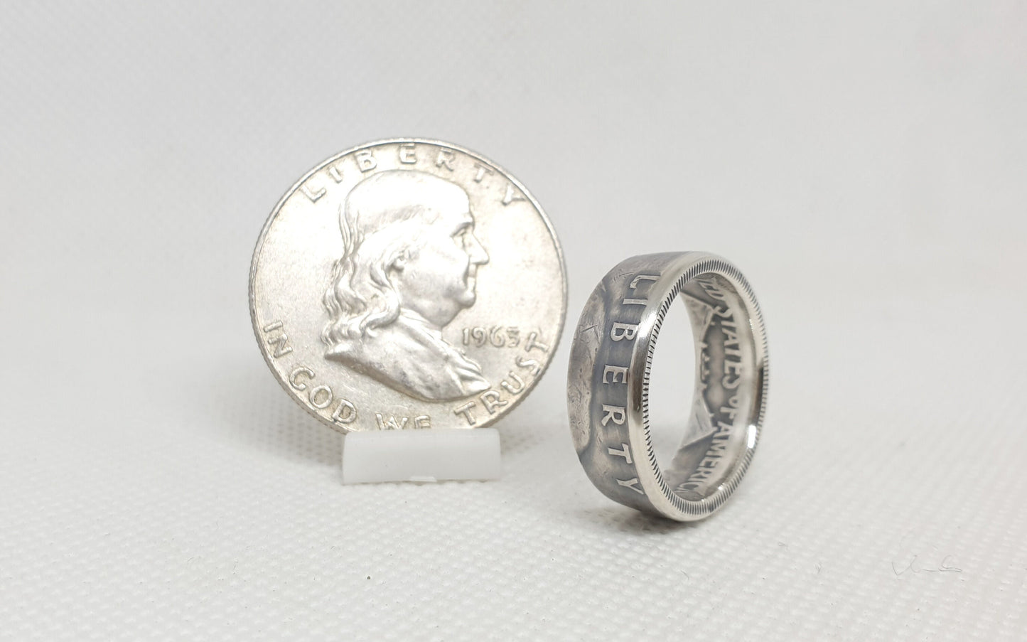 Bague pièce de monnaie 1/2 dollar "Franklin" des Etats-Unis en argent (coin ring)