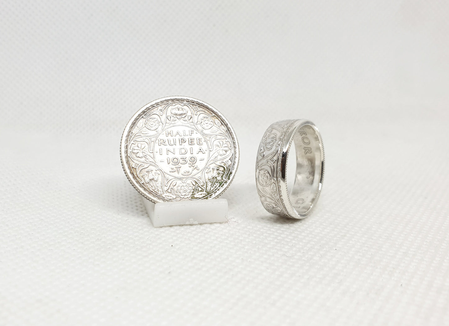 Bague pièce de monnaie 1 Rupee d'Inde en argent (coin ring)