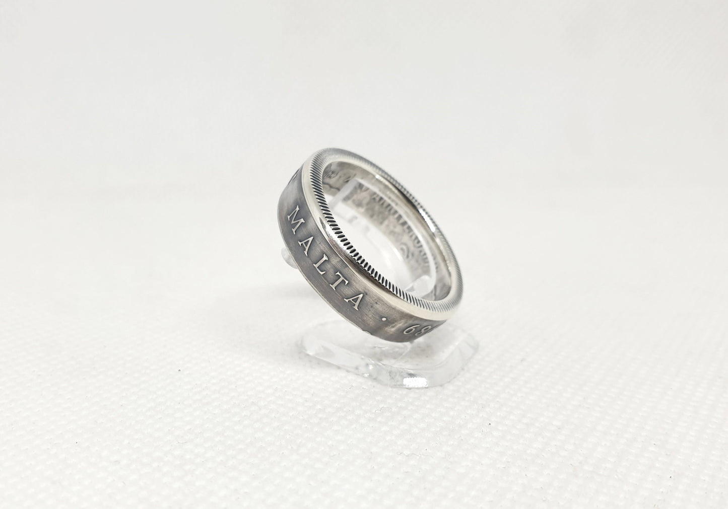 Bague pièce de monnaie 2 Lires de Malte en argent (coin ring)