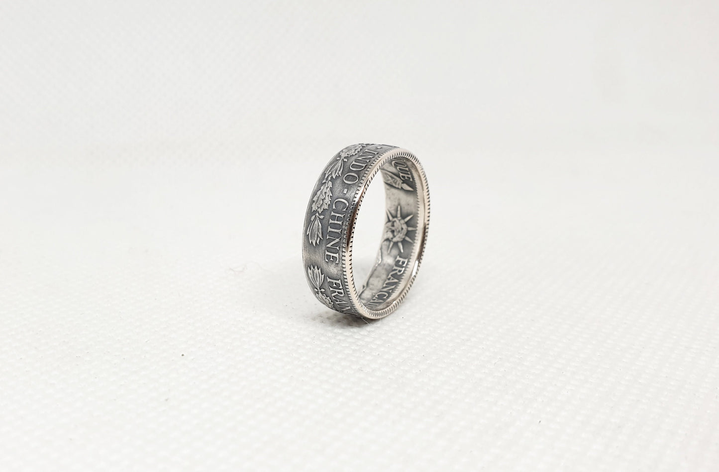 Bague pièce de monnaie 20 centimes d'Indo-Chine en argent (coin ring)