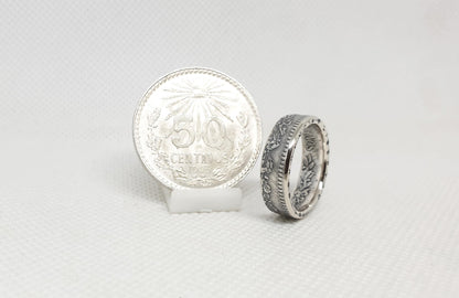 Bague pièce de monnaie 50 Centavos du Mexique en argent (coin ring)