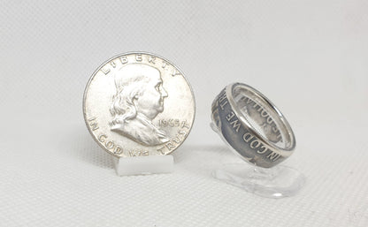 Bague pièce de monnaie 1/2 dollar "Franklin" des Etats-Unis en argent (coin ring)