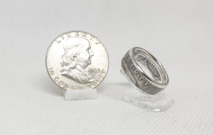 Bague pièce de monnaie 1/2 dollar "Franklin" des Etats-Unis en argent (coin ring)