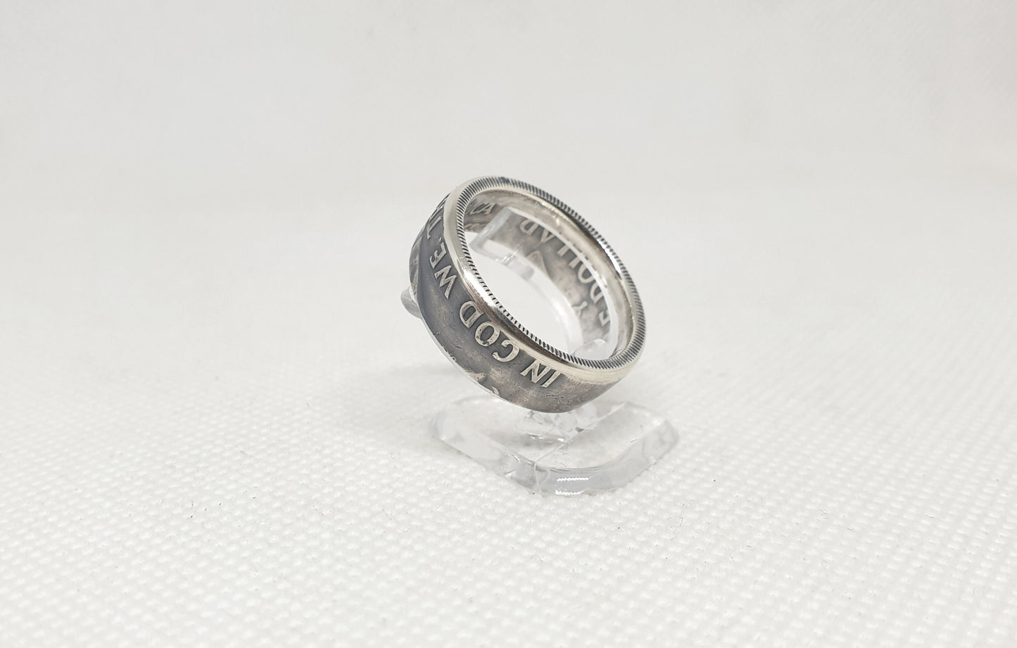 Bague pièce de monnaie 1/2 dollar "Franklin" des Etats-Unis en argent (coin ring)