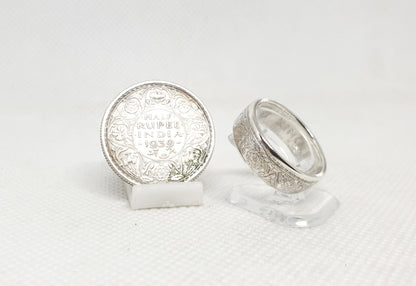 Bague pièce de monnaie 1 Rupee d'Inde en argent (coin ring)