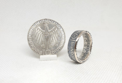 Bague pièce de monnaie 10 Deutsche Mark de Munich d'Allemagne en argent ( coin ring )