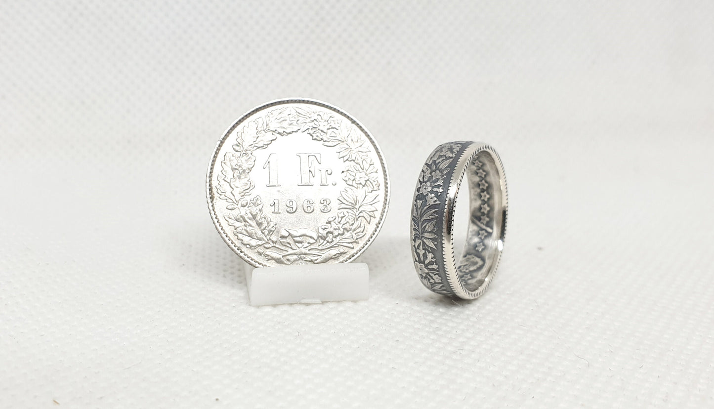 Bague pièce de monnaie 1 Franc Suisse en argent (coin ring)