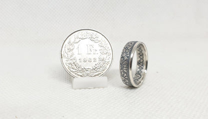 Bague pièce de monnaie 1 Franc Suisse en argent (coin ring)