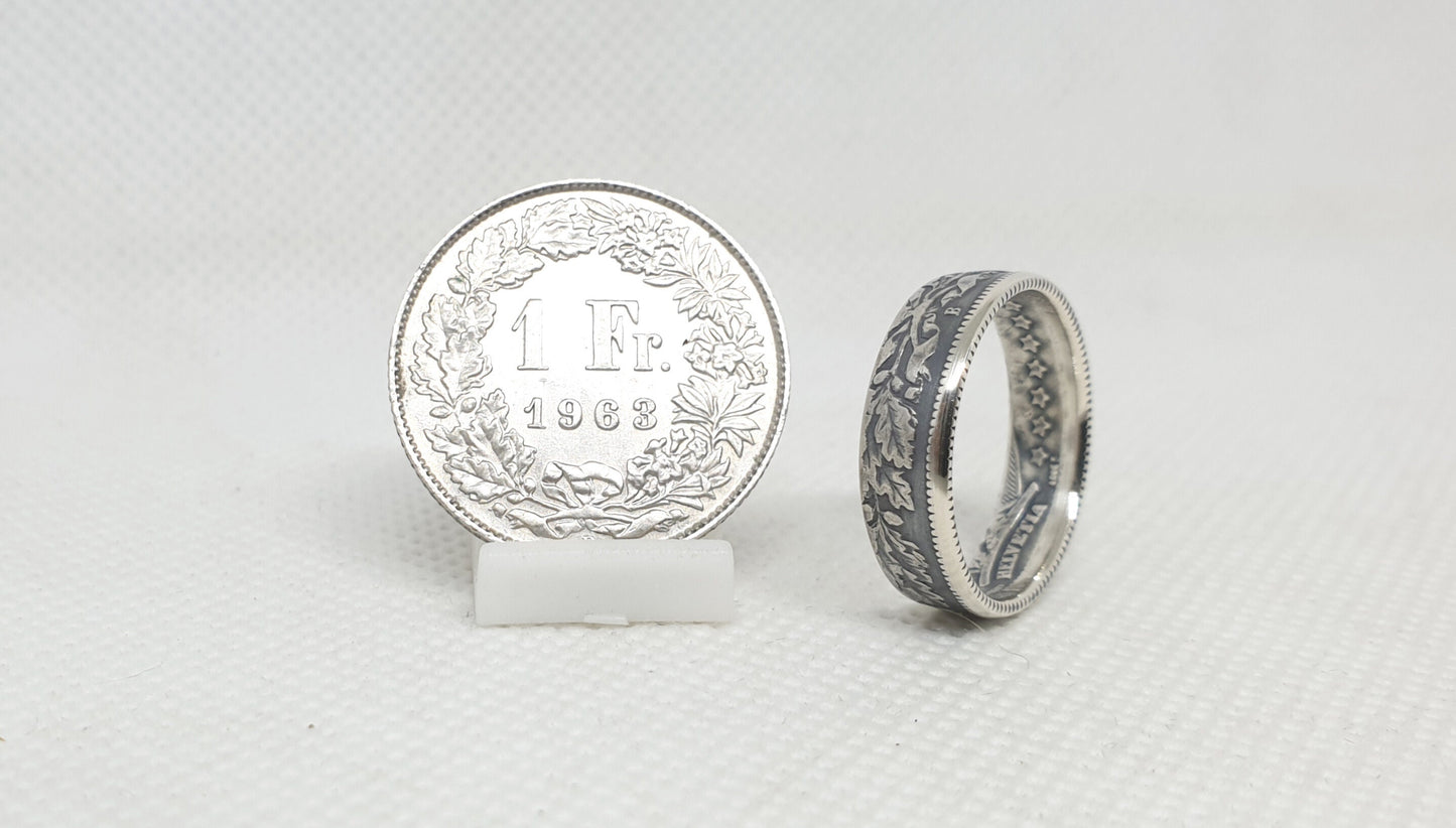 Bague pièce de monnaie 1 Franc Suisse en argent (coin ring)