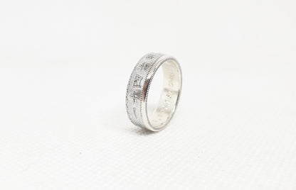 Bague pièce de monnaie 50 sen du japon en argent style alliance avec gravure (coin ring)