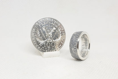 Bague pièce de monnaie 100 Francs "Marie Curie" en argent (coin ring)