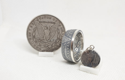 Bague pièce de monnaie 1 Dollar Morgan des Etats-Unis en argent avec son pendentif (coin ring)