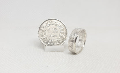 Bague pièce de monnaie 1 Franc Suisse en argent (coin rings)